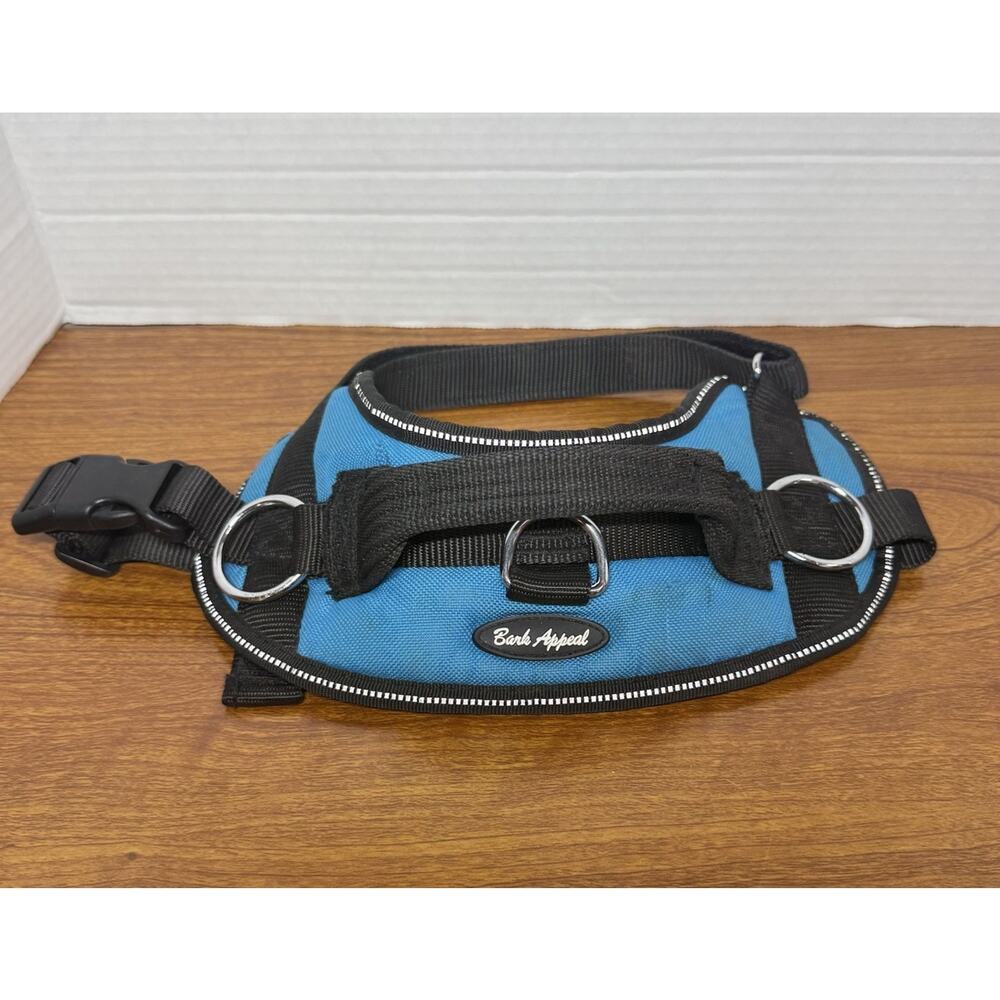 Bark Appeal Blue Adjustable Padded Nylon Walking Dog Harness with Handle Sz Med